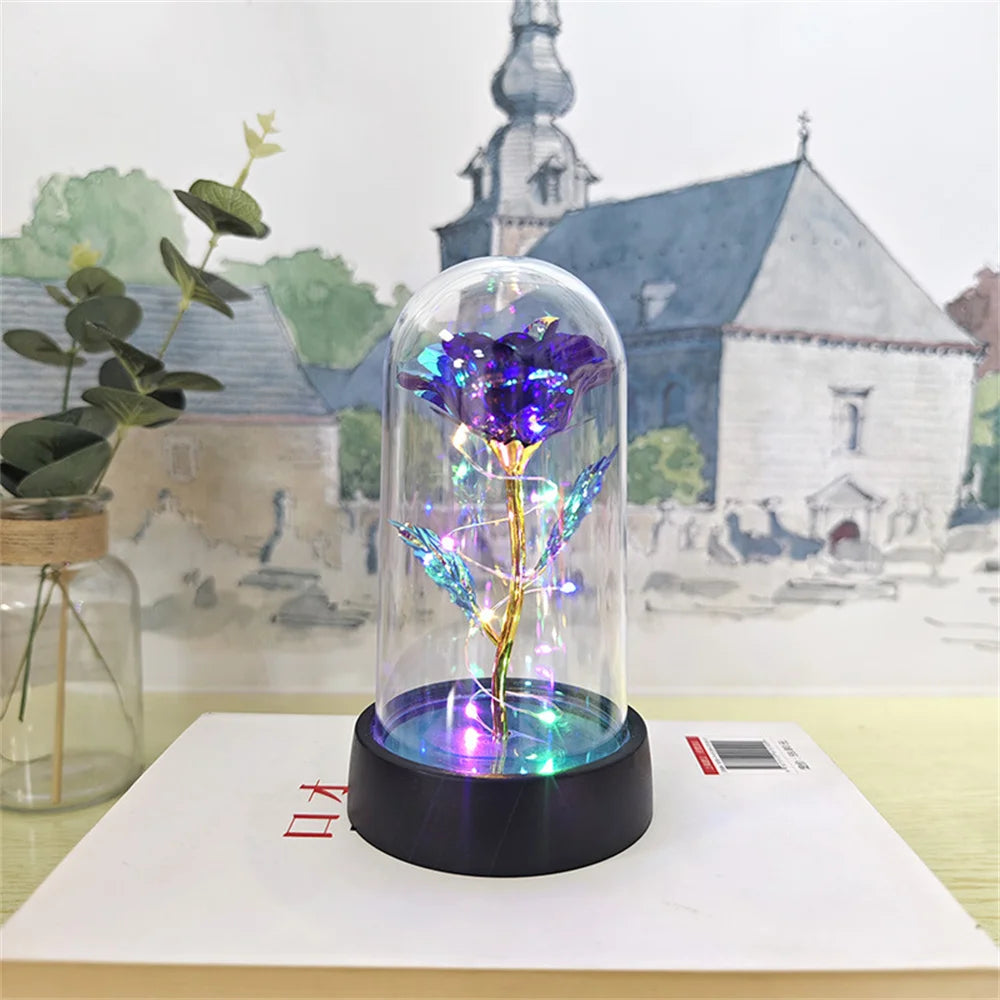 LED Eternal Rose Gift - 24K Gold Foil Flower with Glass Dome Light for Valentine’s Day, Wedding & Special Occasions