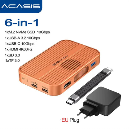 Acasis Magnetic M.2 NVMe SSD Enclosure - 10Gbps USB-C Docking Station with HDMI 4K60Hz, SD/TF & PD 100W Support