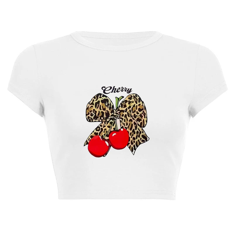 Harajuku Y2K Women’s White Crop Top – Casual Short Loose Summer Tee