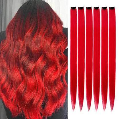 22-Inch Colored Clip-In Hair Extensions – 6pcs Straight Synthetic Party Highlight Hairpieces