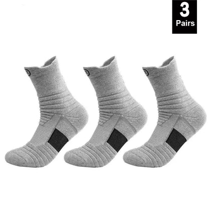 1/3 Pairs Men’s Compression Socks – Breathable Sports, Basketball, Cycling, and Running High Elastic Towel Tube Socks