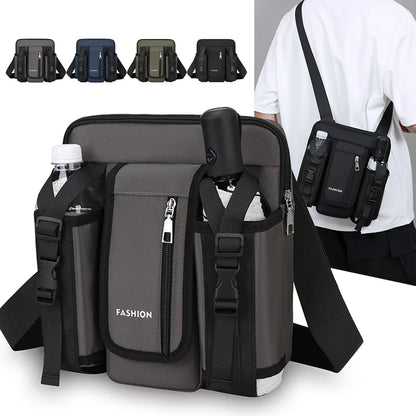 Men’s Oxford Crossbody Messenger Bag – Stylish Fashion Shoulder Bag with Bottle Pocket for Travel & Daily Use