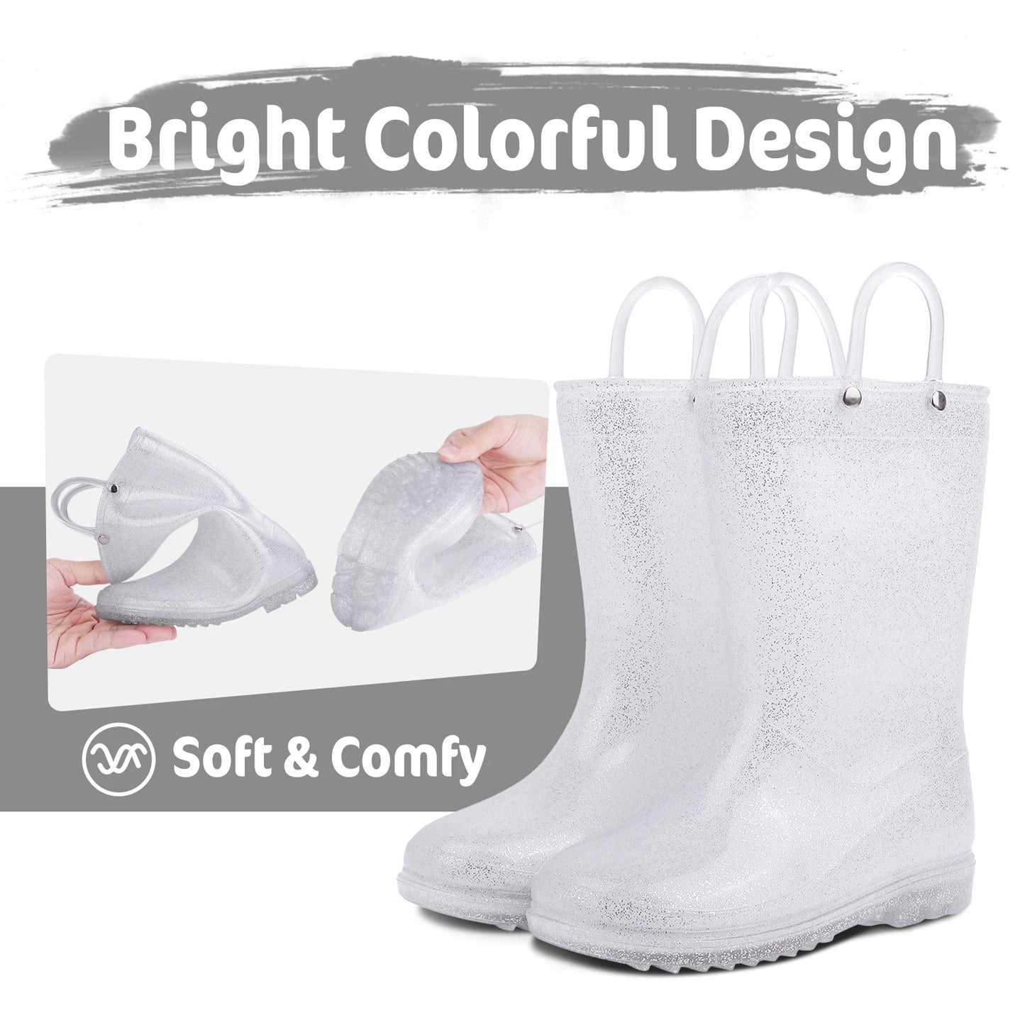 Shevalues Kids Waterproof Rain Boots – Non-Slip Toddler Boots with Easy-On Handles for Boys & Girls