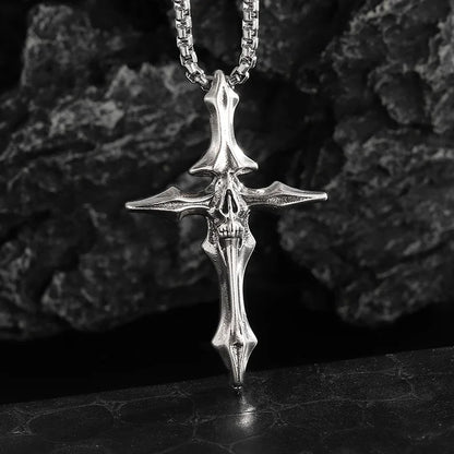 Gothic Skull Jesus Cross Necklace – Punk Catholic Amulet Jewelry for Men, Religious Pendant