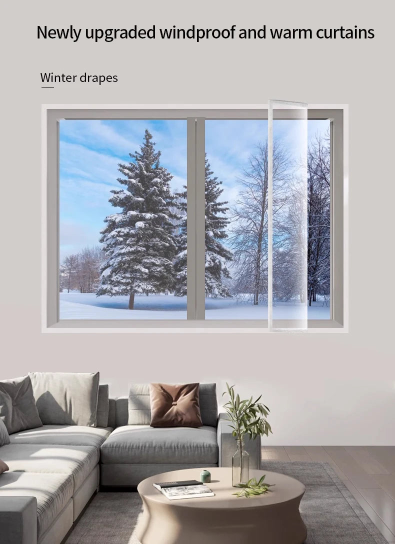 Winter Insulated Window Curtains – Thick Transparent Plastic, Windproof & Cold-Proof Sealing Screens