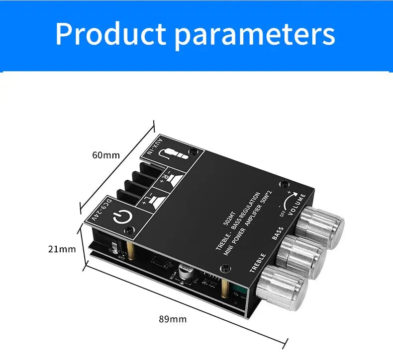ZK-502MT Bluetooth 5.0 Stereo Subwoofer Amplifier Board | 2x50W High Power 2.0 Channel Bass AMP