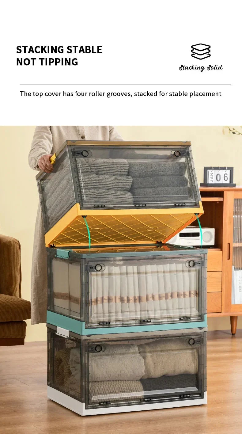 Foldable Transparent Storage Trunk – Large Capacity Plastic Organizer for Clothes and Home Wardrobe