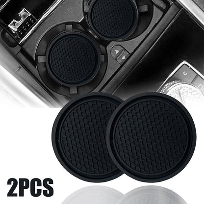 2pcs Black Car Auto Cup Holder Coasters - Anti-Slip Insert Pads for Interior Accessories - Universal Fit for Most Cups