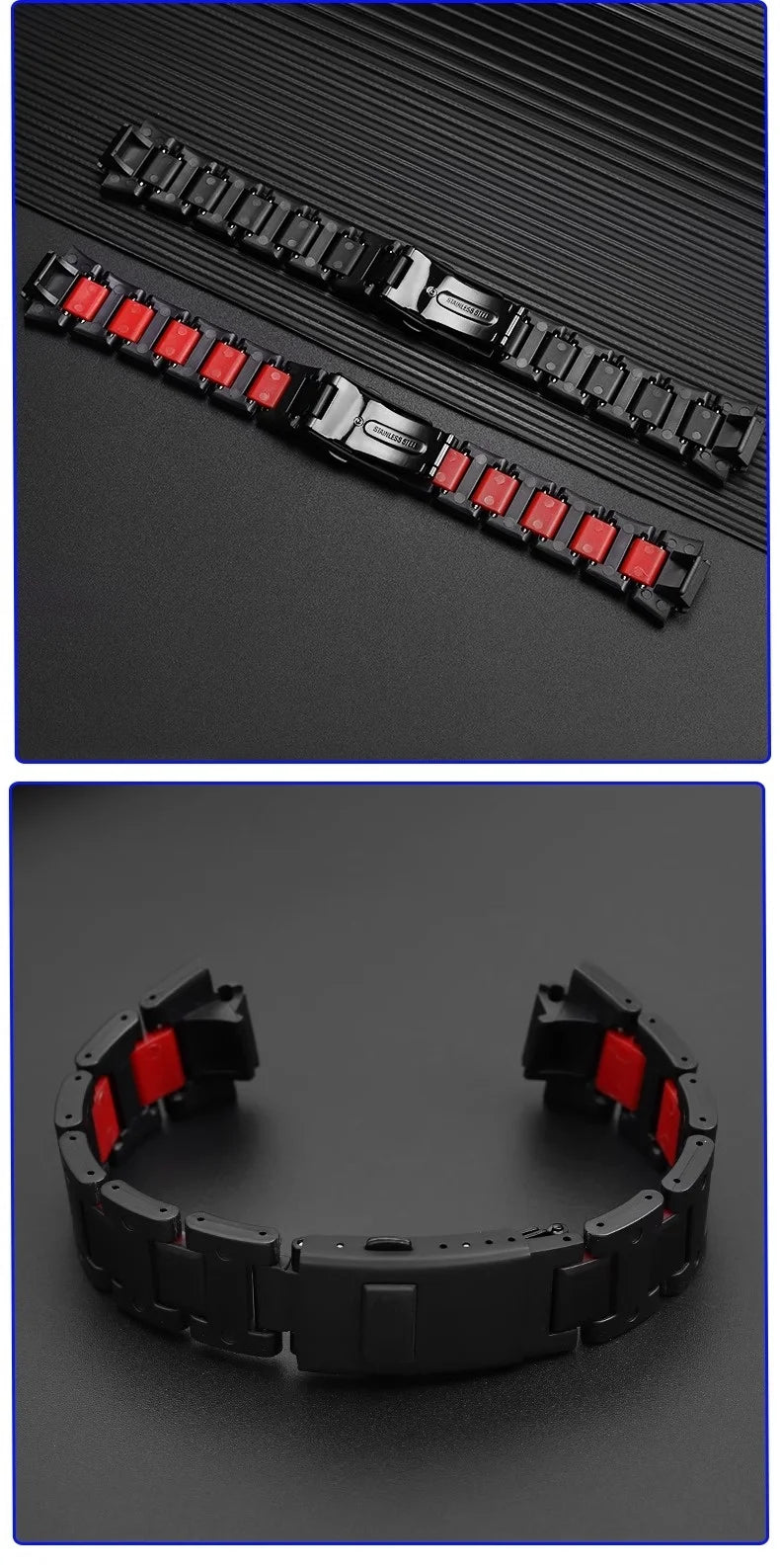Black Red Lightweight Composite Plastic Steel Watch Band for Casio GW-B5600, DW5600MS, DW6900, GA2100 – Durable Replacement Strap Bracelet