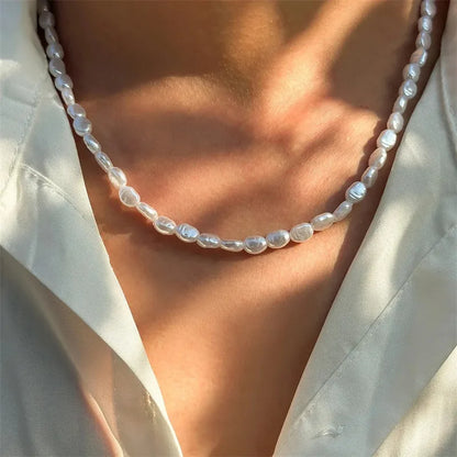 Simple Imitation Pearl Necklace – Adjustable Elegant Irregular Beads, Trendy Jewelry for Women, Girls, Date, Wedding & Party Gift