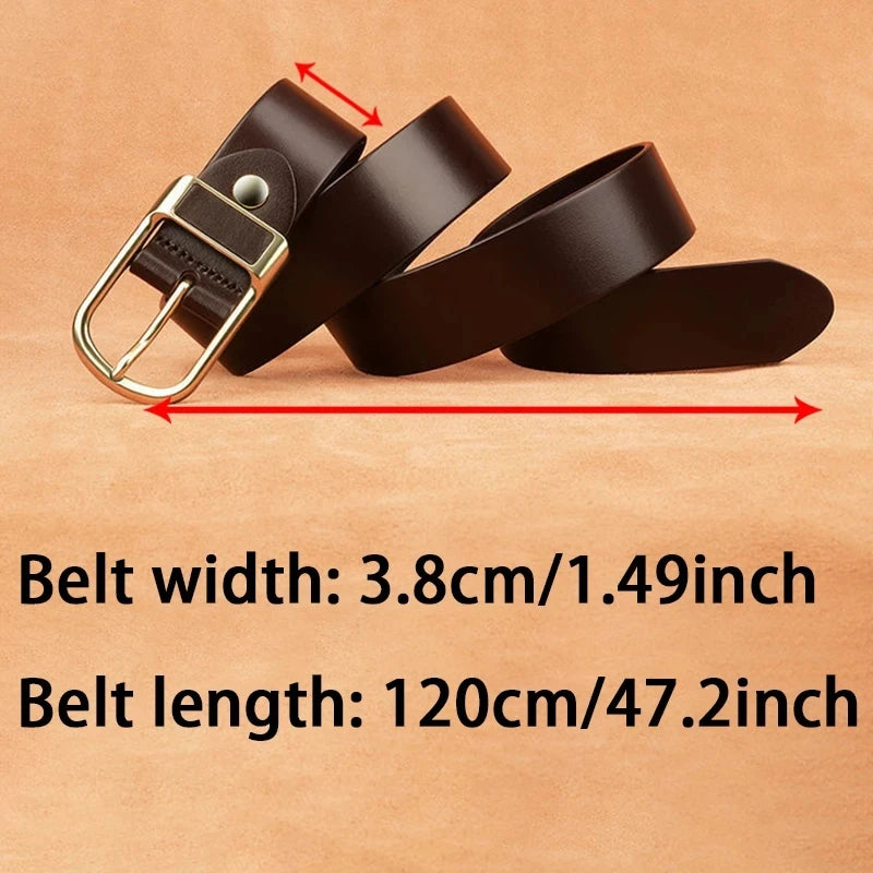 Genuine Leather Men's Belt – High-Quality Buckle, Cowskin Casual & Business Waistband, Cowboy Fashion Designer 2024 New