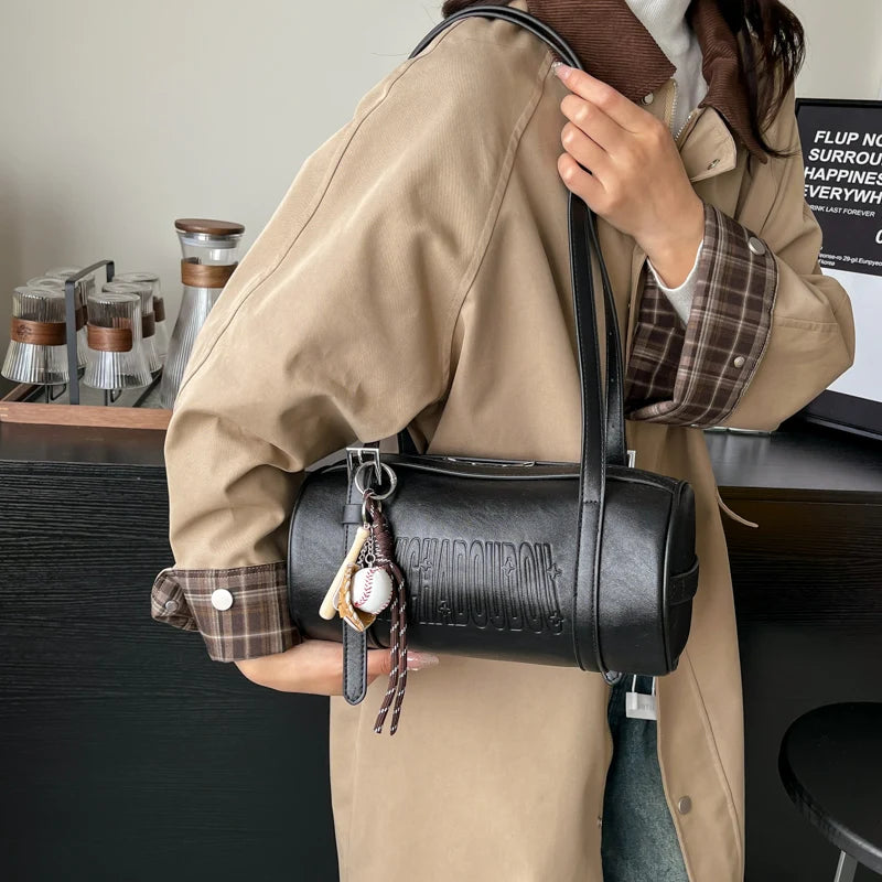 2024 Multifunctional Cylinder Shoulder Bag for Women – Luxury Crossbody Handbag with Pendant
