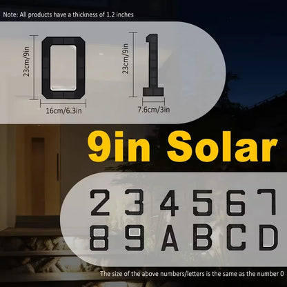 23cm Solar LED Address Sign - Smart Sensing House Number Light, Wireless Outdoor Door & Building Display