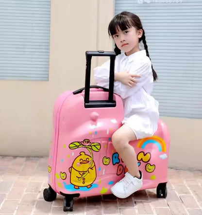 Cartoon Kids Ride-On Suitcase with Wheels – 20/24 Inch Rolling Trolley Luggage for Children, Travel Bag & Gift
