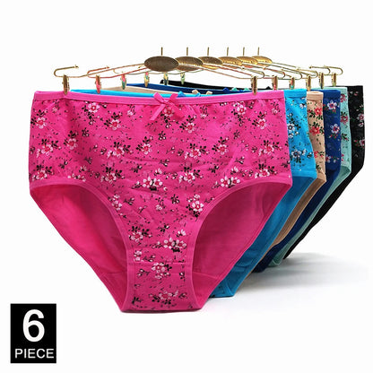 Women’s Cotton Briefs Set - Sexy Print Mid-Rise Plus Size Panties 2XL-4XL Soft Breathable Underwear 6Pcs