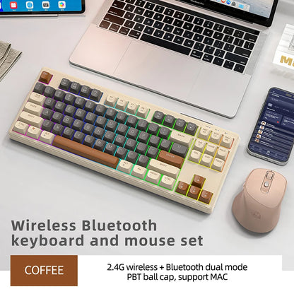 M87 Wireless 87-Key Dual Mode Bluetooth RGB Gaming Keyboard with PBT Keycaps and Rainbow Light
