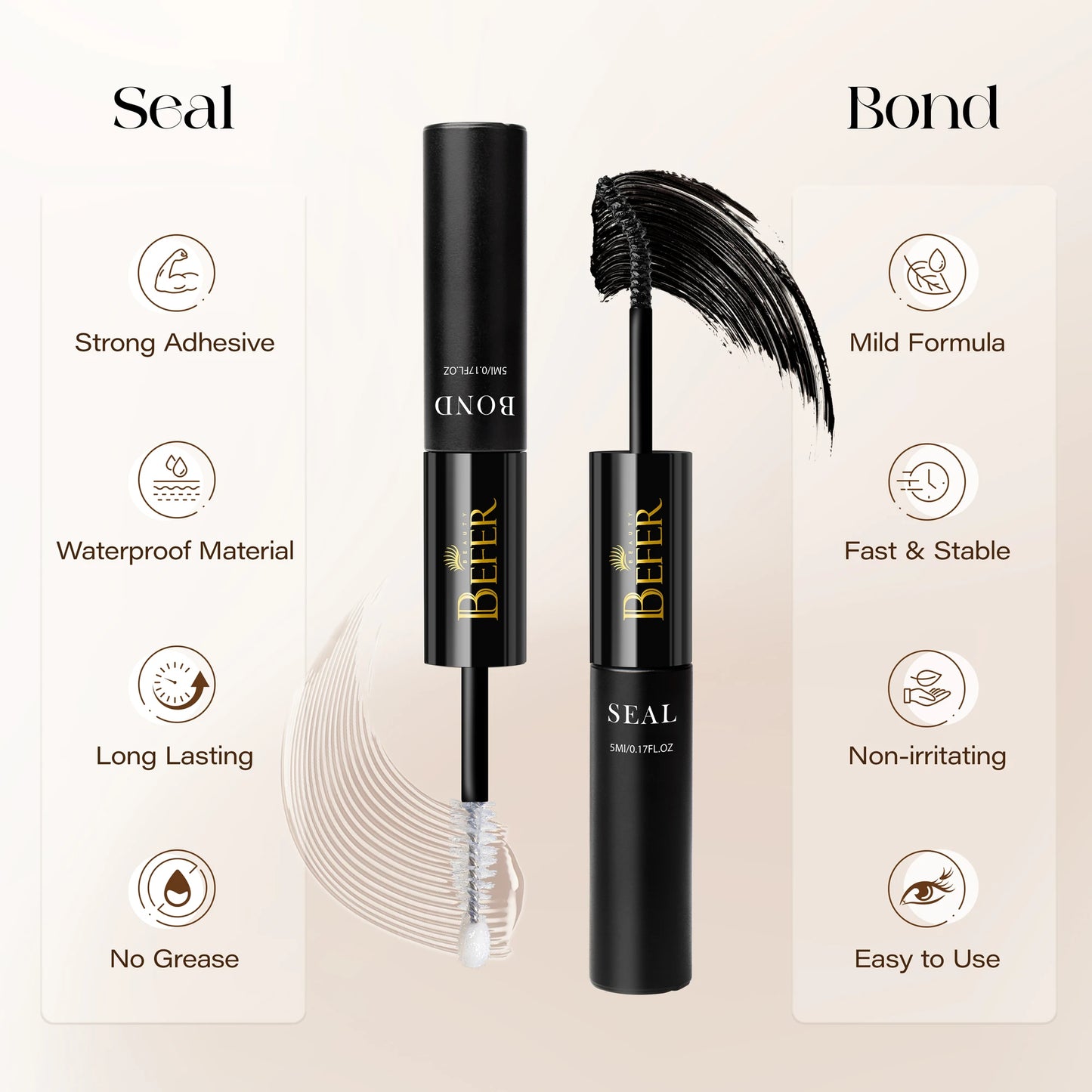 BEFER 2-in-1 Eyelash Glue & Remover — Waterproof Lash Adhesive for Strong, Long-Lasting Eyelashes