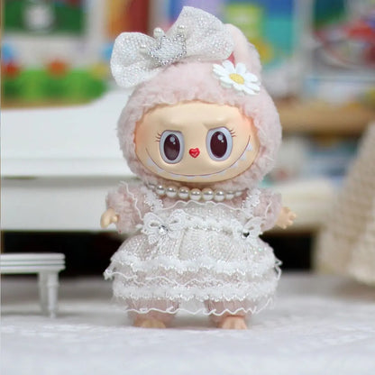 Labubu Pink Ribbon Dress - Cute Fairy Costume Outfit Accessory for 15/17cm Vinyl Doll