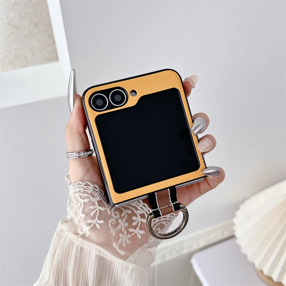 Ultra-Thin Ring Holder PU Leather Luxury Case for Samsung Galaxy Z Flip 6 / 5 / 4 / 3 – Slim Flip Phone Protective Cover with Kickstand Grip Design