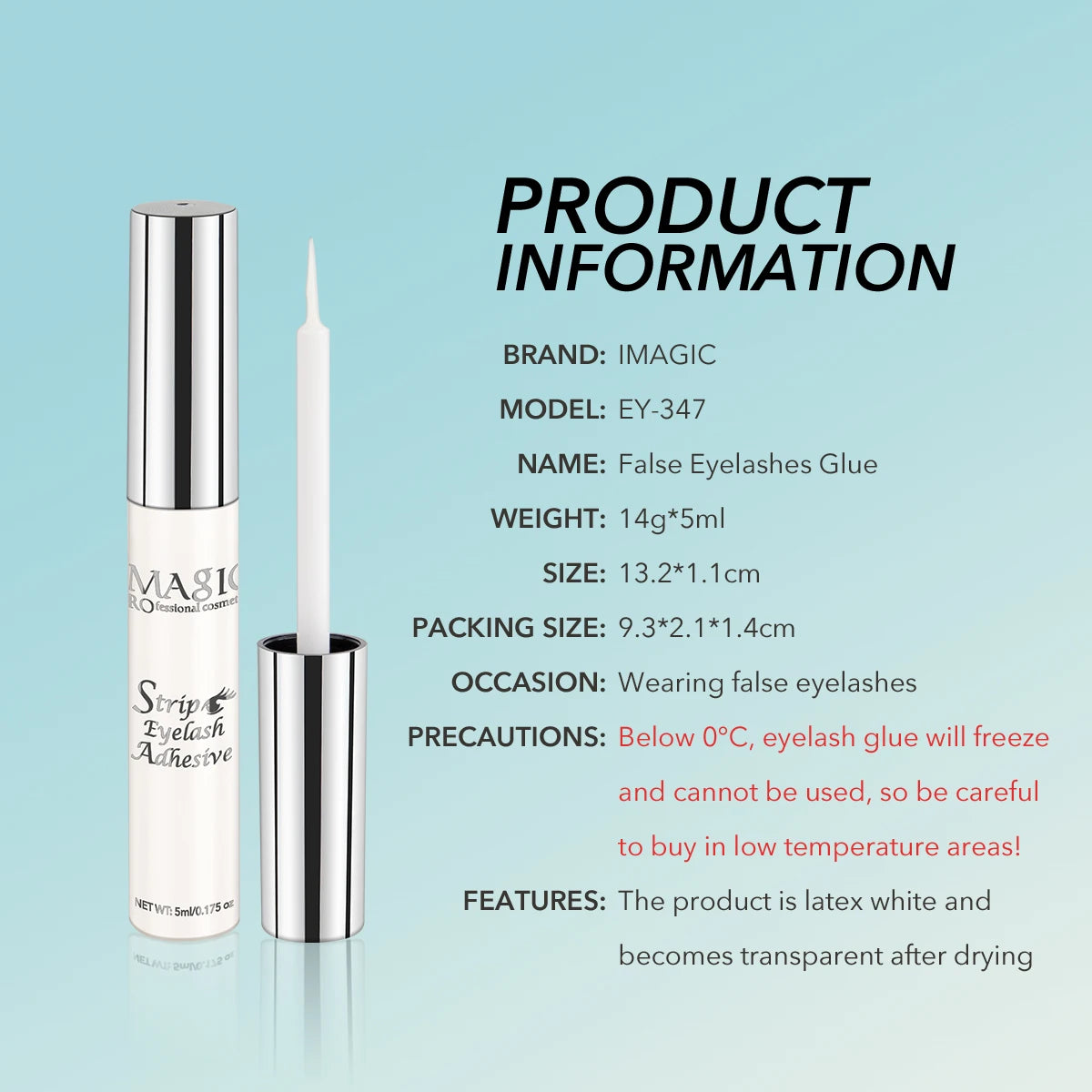 IMAGIC 5ml False Eyelash Extension Glue — Waterproof, Fast-Dry, Long-Lasting Transparent Eyelash Primer Tool with No Irritation