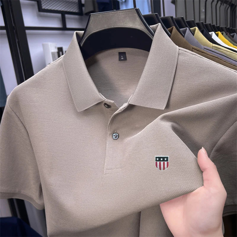 Men's Luxury Cotton Polo Shirt - 100% Cotton Short Sleeve Business Casual Summer Top