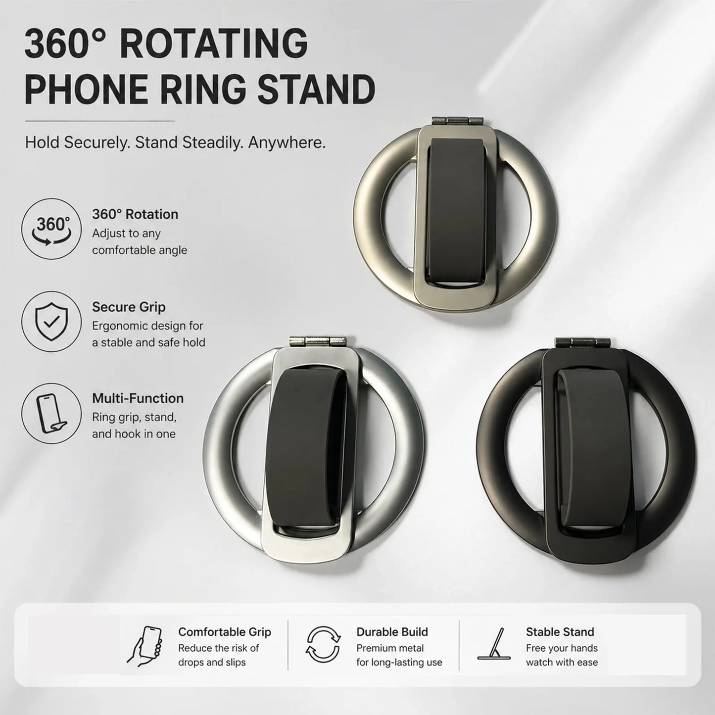 Silicone Magnetic Phone Ring Holder - MagSafe Rotatable Wristband Stand & Grip