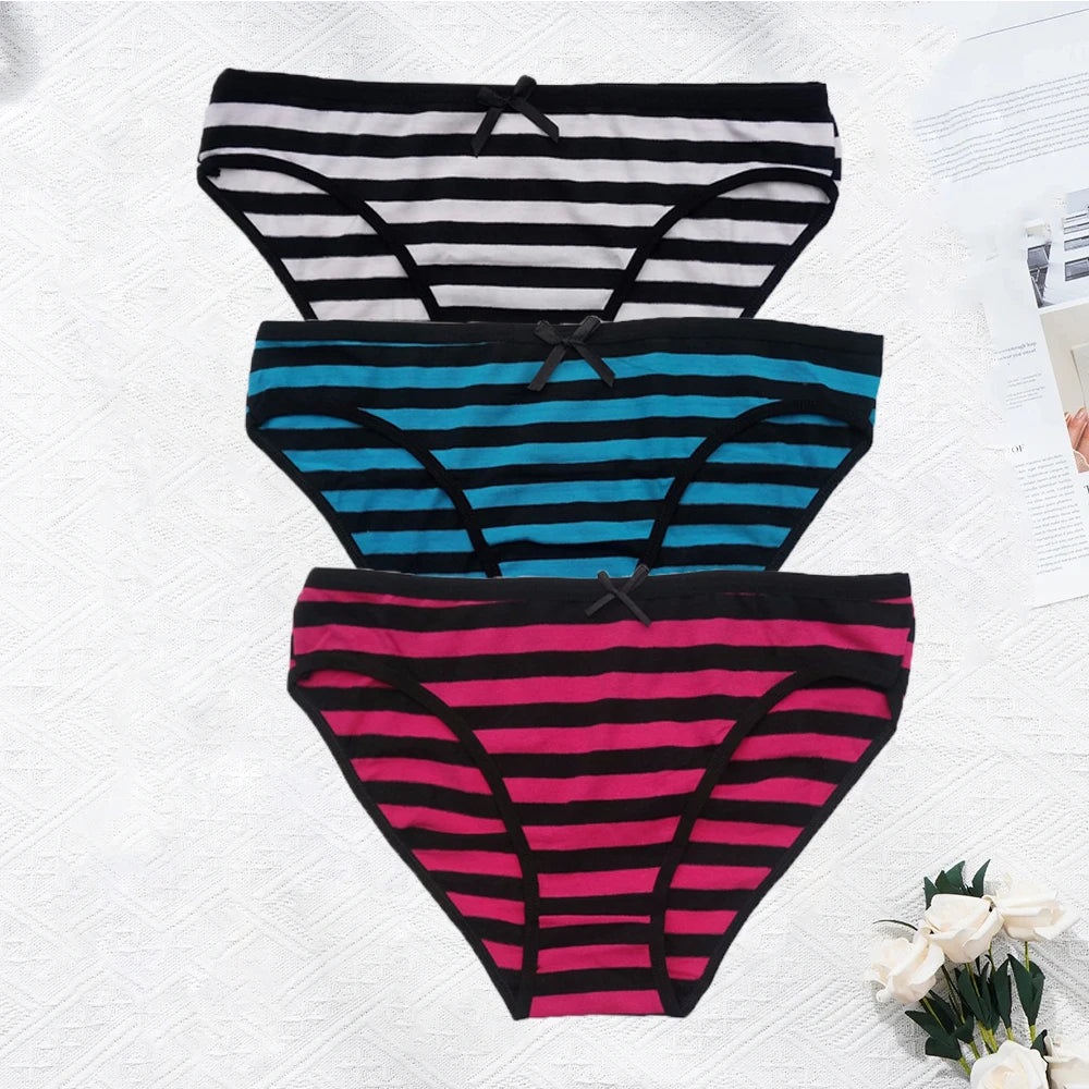 YOUREGINA Plus Size Seamless Panties - Striped Cotton Women’s Underwear Briefs 3 Pack
