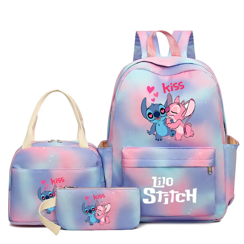 3Pcs Lilo & Stitch School Backpack Set – Colorful Cartoon Bookbag with Lunch Bag for Kids & Teens