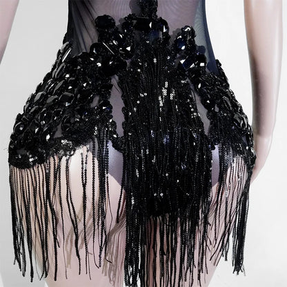 Sexy Shiny Silver Sequin & Black Spandex Jumpsuit — 2025 Women’s Prom, Dancer & Stage Performance Costume