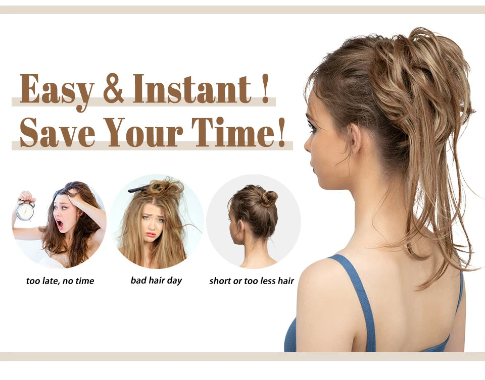Synthetic Elastic Messy Bun Hairpiece – Curly Scrunchie Chignon, Black, Blonde, Brown Updo Donut for Women, Natural Fake Hair