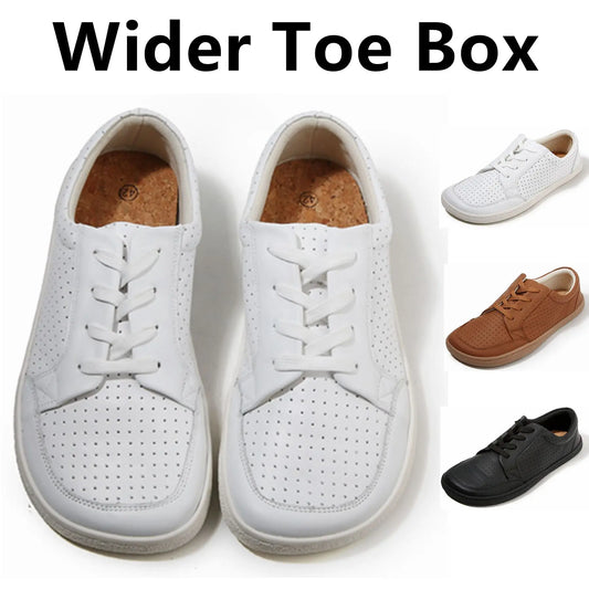 TONGLEPAO Barefoot Leather Sneakers — Unisex Lightweight Flat Shoes with Zero Drop Sole & Wide Toe Box