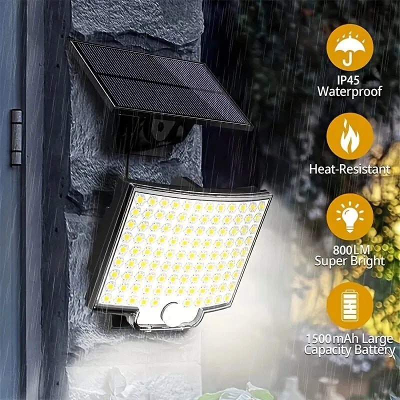 106LED Solar Floodlight with Motion Sensor - Waterproof Outdoor Light with Remote Control & 3 Modes for Patio, Garage, Backyard