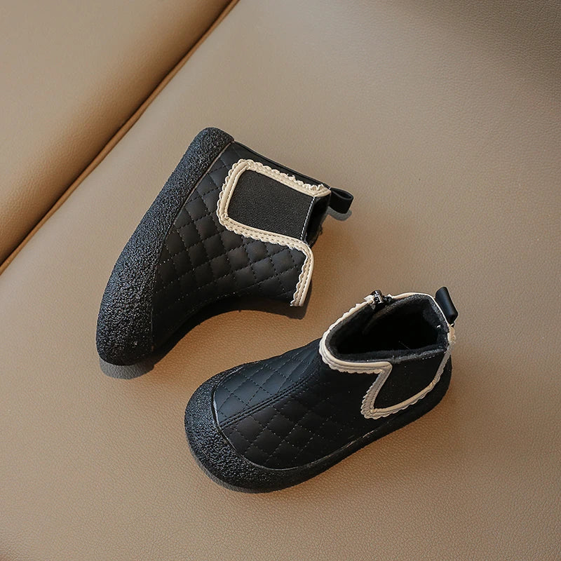 Autumn Winter Baby Girls Boots — Waterproof, Windproof, Non-Slip Plush Ankle Shoes for Kids