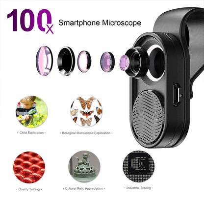 100X/200X Microscope Phone Lens with Clip – Magnifier for Plants, Insects, Hair, Skin, Jewelry & Jade Inspection