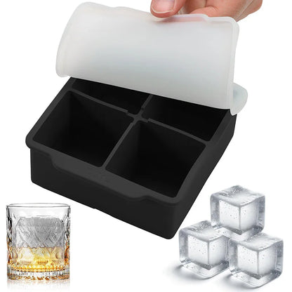 Silicone Large Ice Cube Molds – 2-Inch Big Ice Trays with Removable Lid, BPA-Free, Flexible & Stackable