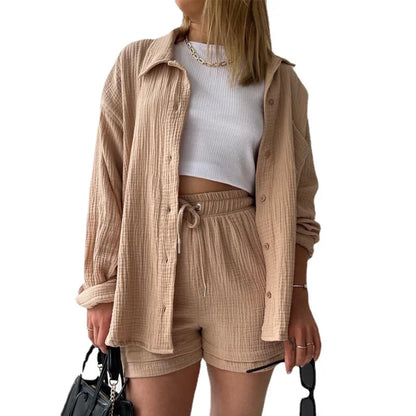 2025 Women’s Summer Two-Piece Set – Solid Color Casual Loose Short Pants & Top Outfit