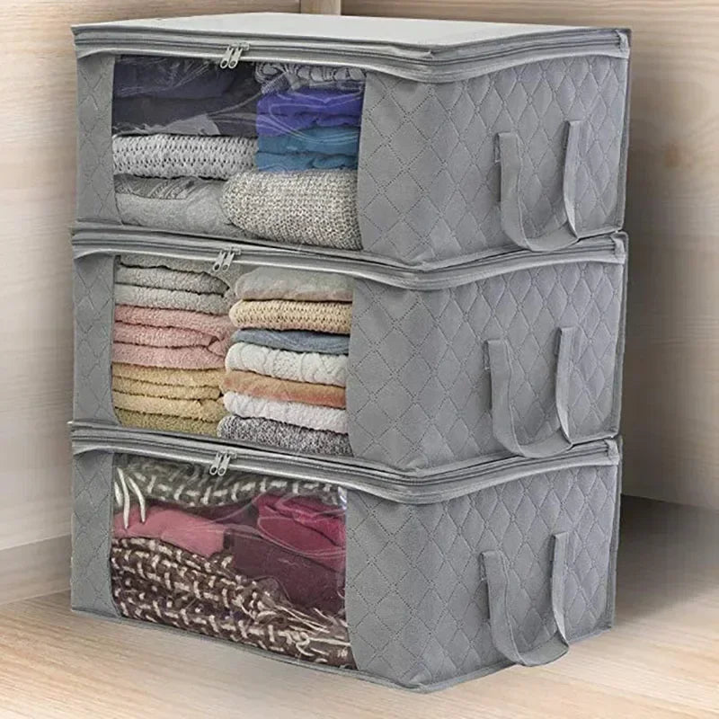 Large Capacity Foldable Clothing Storage Box — Non-Woven Fabric Organizer with Zipper for Quilts and Clothes