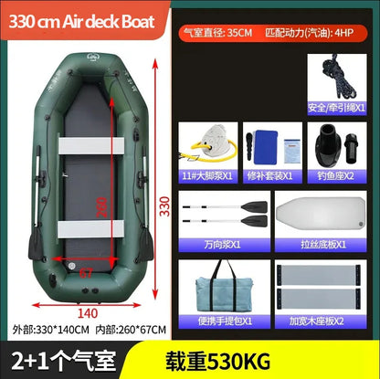 1.75–3.6m Inflatable PVC Fishing Kayak Boat – Air Deck Raft Rubber Dinghy with Clip Net, Portable Fishing Watercraft