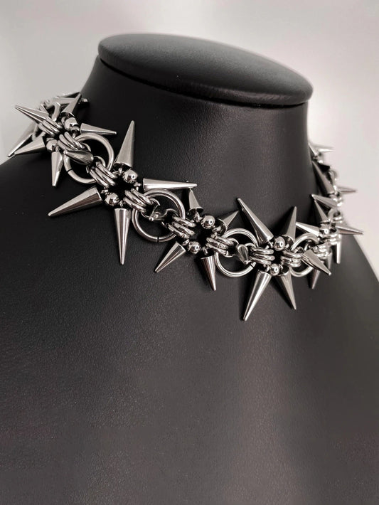 Punk Grunge Rivet Chain Earrings & Geometric Necklace – Handmade Goth Hip Hop Jewelry