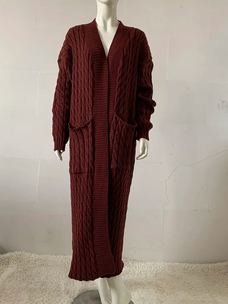 Women’s Yellow Knitted Cardigan – Long Sleeve Crochet Sweater Jacket for Autumn & Winter