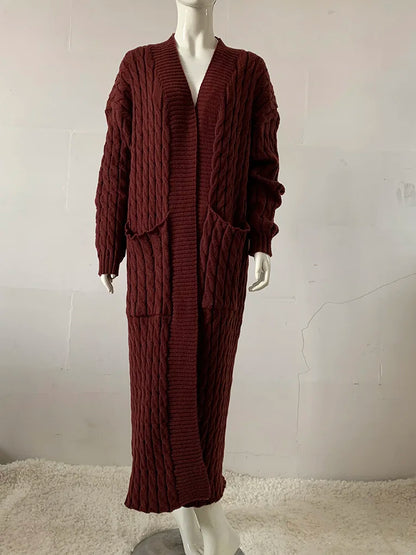 Women’s Yellow Knitted Cardigan – Long Sleeve Crochet Sweater Jacket for Autumn & Winter
