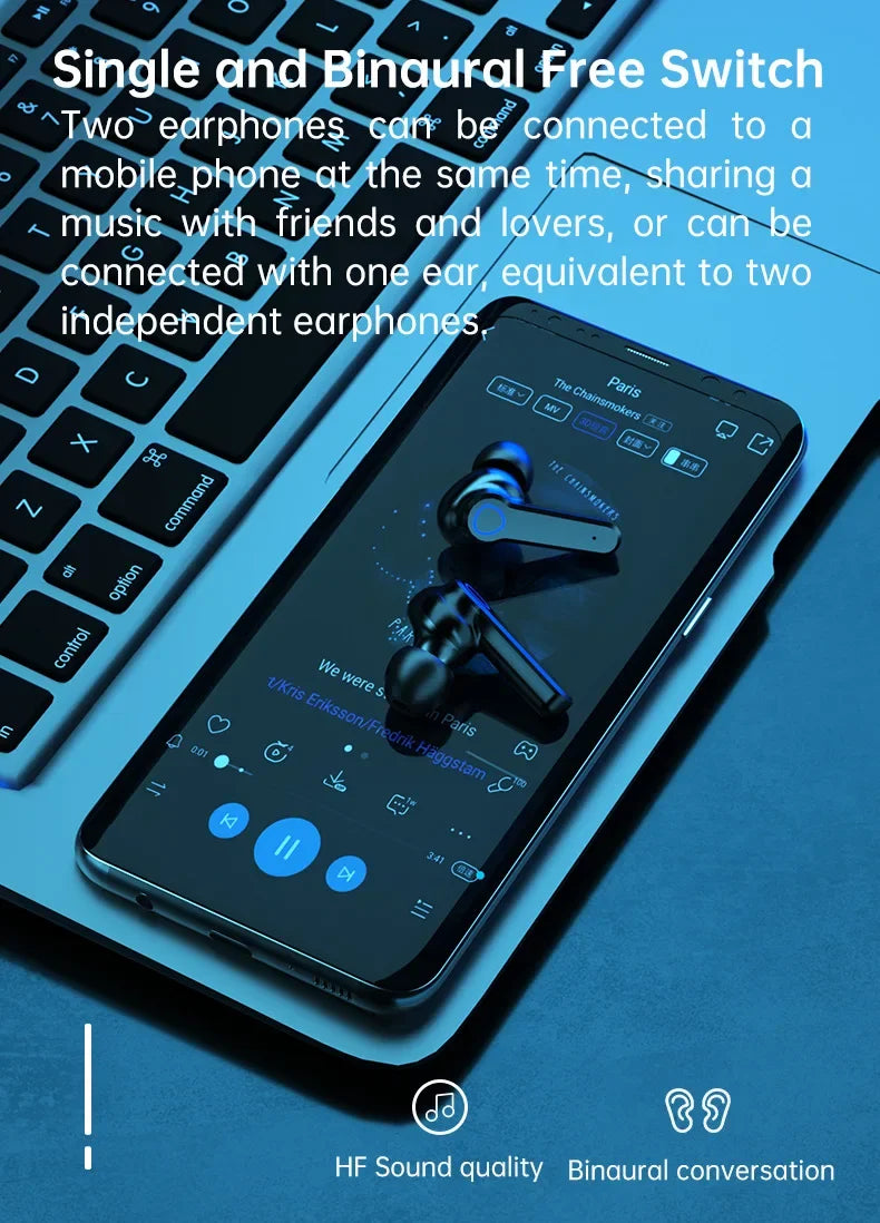 Original M19 Wireless Bluetooth Headset – LED Display Earbuds with Mic for iPhone & Xiaomi TWS Earphones