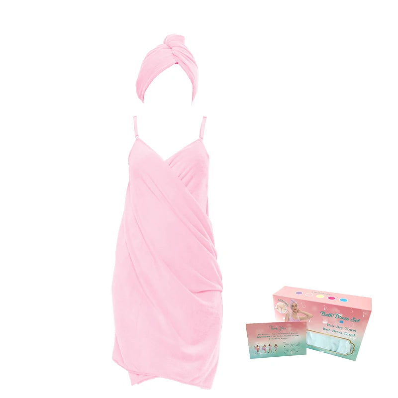 2-Piece Women’s Camisole Shower Dress — Sexy Backless, Absorbent Wearable Bath Towel Nightdress