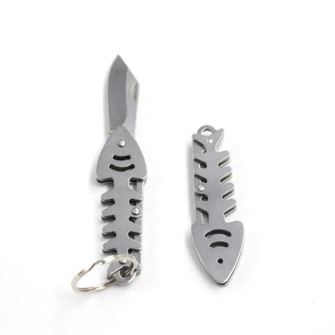 Fish Bone Knife Keychain - Foldable Stainless Steel Mini Box Cutter for Camping, Outdoor & Everyday Use