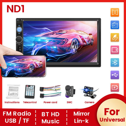 Navifly ND1 2-Din Car Radio — 7" HD Touchscreen Multimedia Player, Universal MP5 Stereo with Bluetooth, TF, FM & Camera Support
