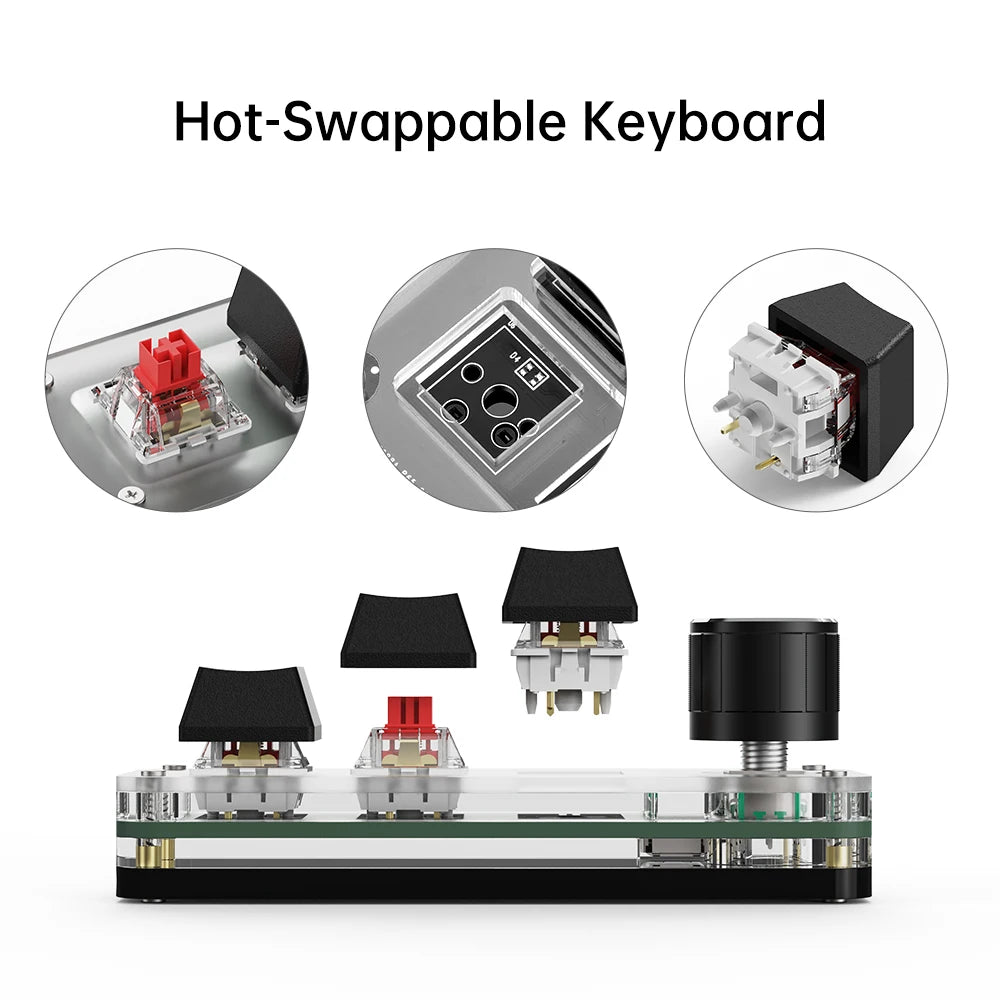 RGB 3-Key Mechanical Macro Keyboard with Knob – Hot Swappable Mini Programmable Keypad for Gaming, Photoshop & Shortcuts