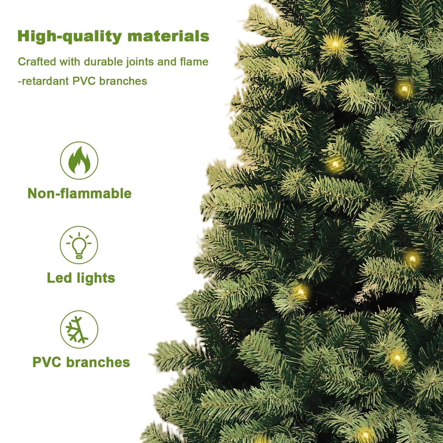 6-7ft Pre-Lit Artificial Christmas Tree — Hinged Xmas Tree with LED Lights & 8 Lighting Modes for Home Decor