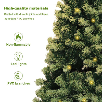 6-7ft Pre-Lit Artificial Christmas Tree — Hinged Xmas Tree with LED Lights & 8 Lighting Modes for Home Decor