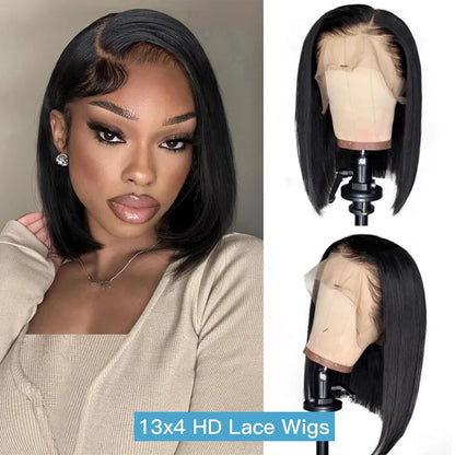 Bob Wigs 13x6 Lace Front Human Hair — 220 Density Short Straight Brazilian Closure HD Transparent Lace Frontal for Women
