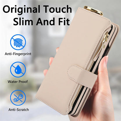 Crossbody Leather Wallet Case with Card Slots, Zipper & Kickstand for Samsung Galaxy Z Fold 3/4/5/6 – Wristband & Ring Holder